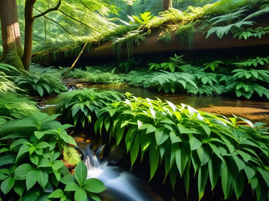 Un exuberante bosque con árboles majestuosos y vida vegetal diversa