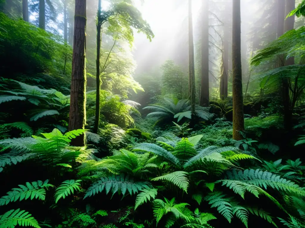 Un exuberante bosque cubierto de neblina, lleno de vida silvestre única