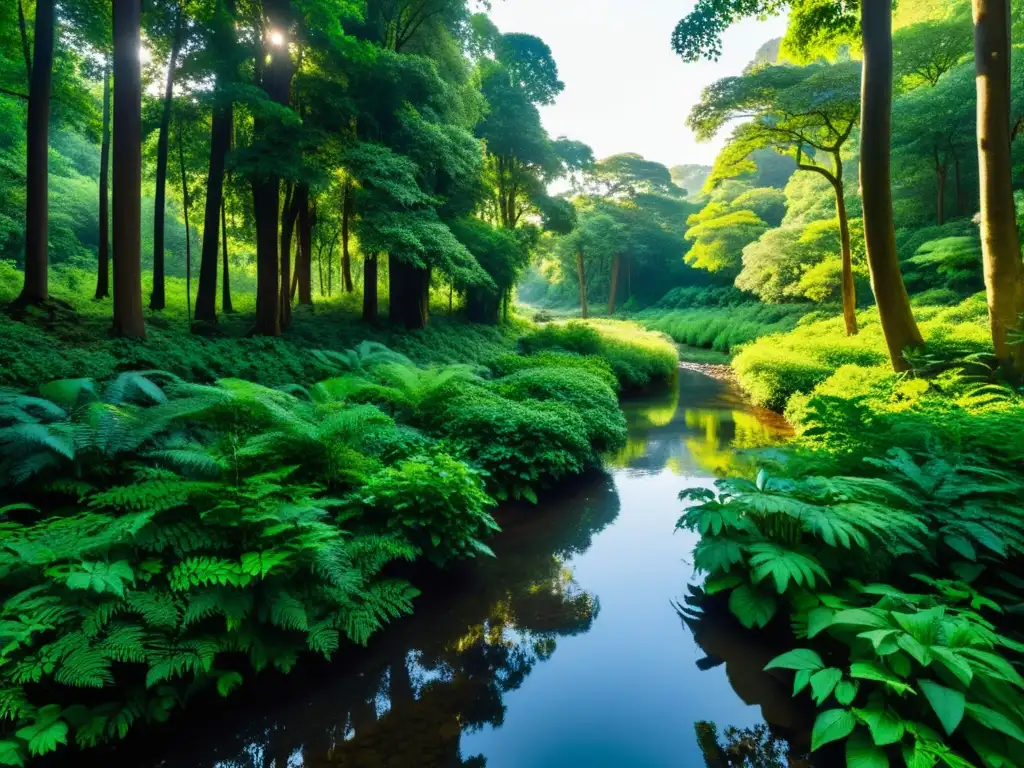 Un exuberante bosque con diversidad de árboles, plantas y vida silvestre