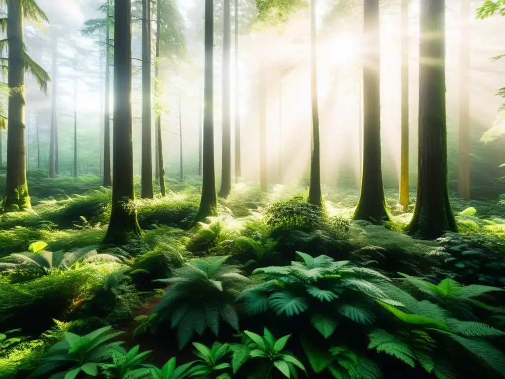 Un exuberante bosque con una gran diversidad de vida vegetal, crea un paisaje sereno y dinámico