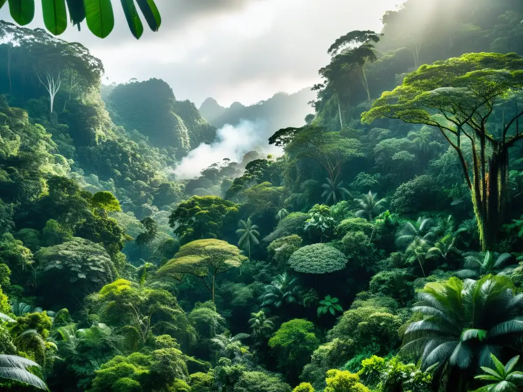 Un exuberante bosque lluvioso con árboles altos que alcanzan el cielo