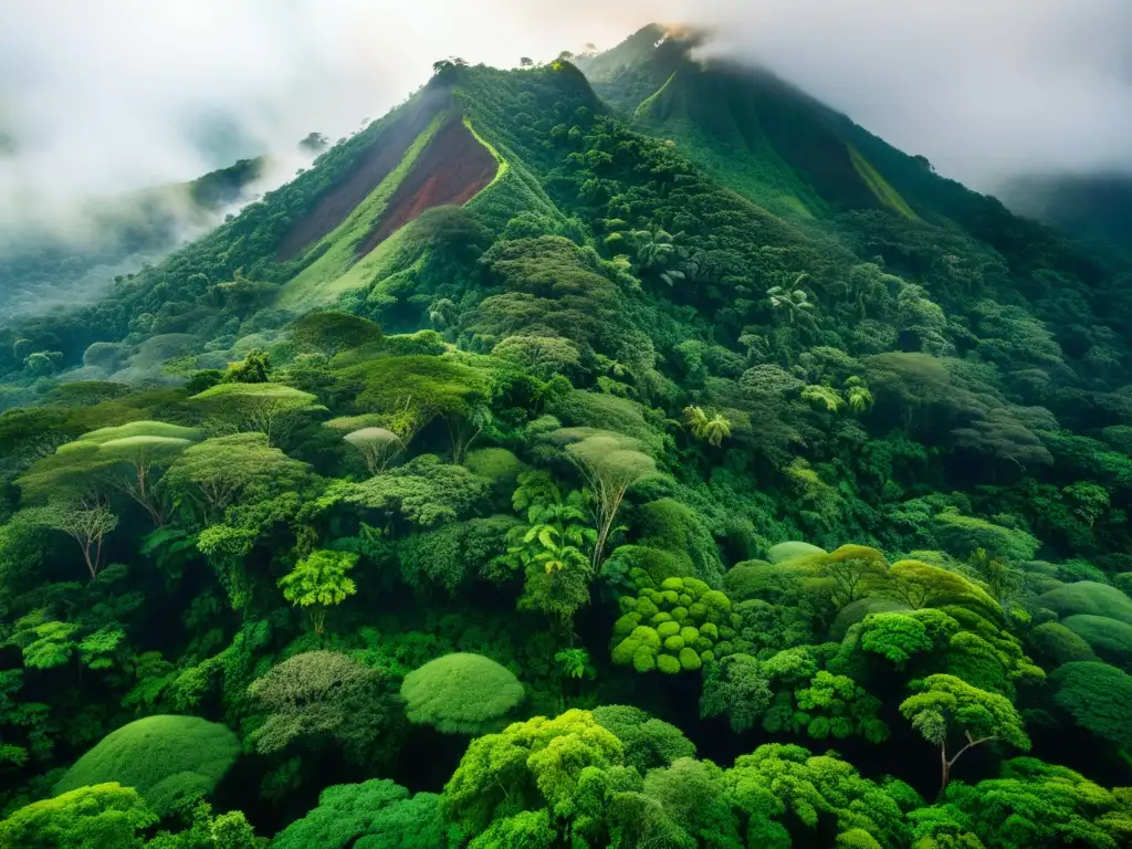 Volcán durmiente: Bosque lluvioso exuberante en 8k Un exuberante bosque lluvioso en el cráter de un volcán dormido
