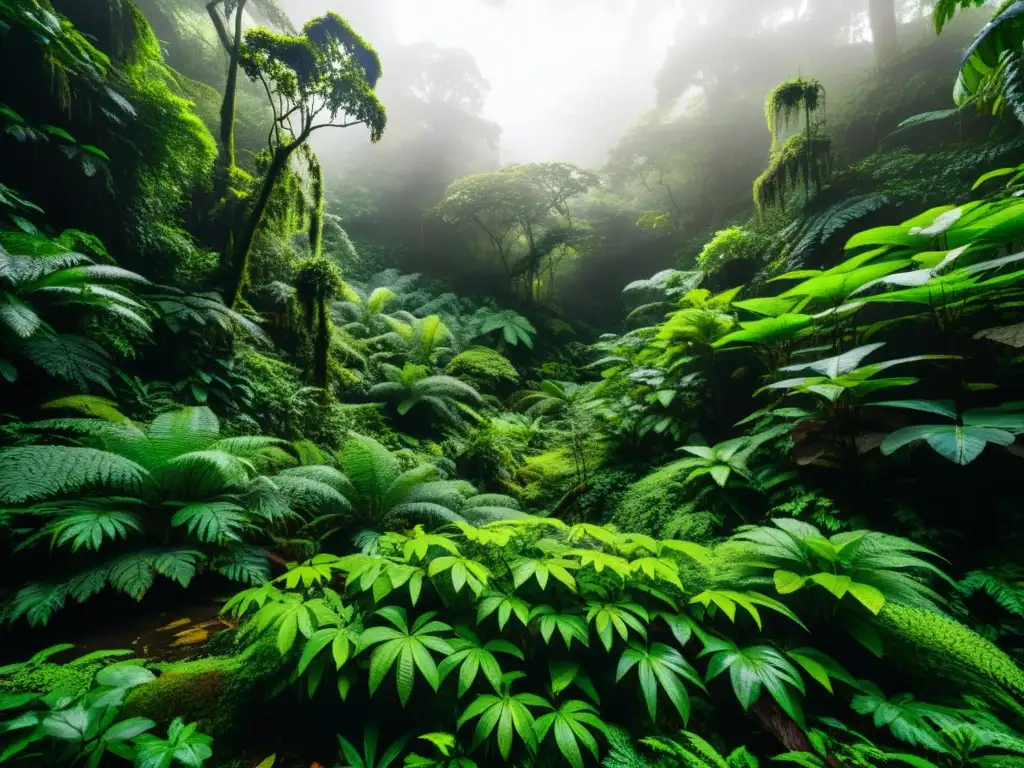 Un exuberante bosque lluvioso, con una diversidad de vida vegetal y animal