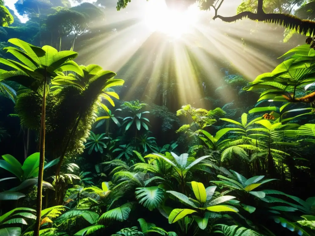 Un exuberante bosque lluvioso en Madagascar, con fauna secreta como lémures, camaleones y aves coloridas entre la exuberante vegetación