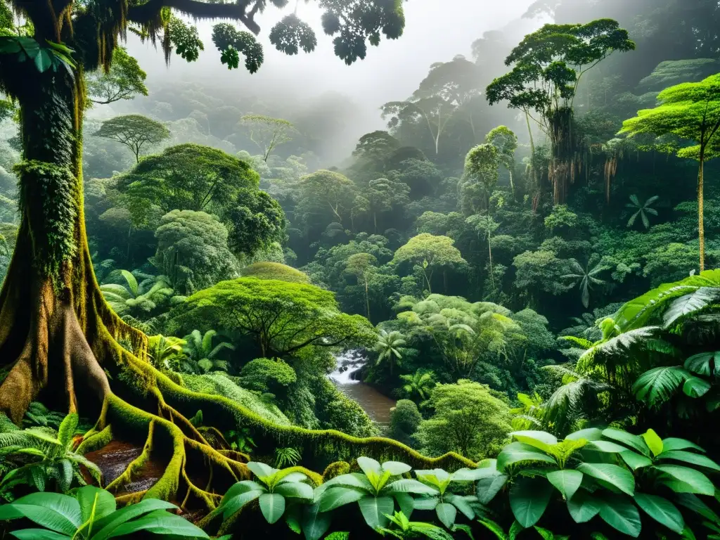 Un exuberante bosque lluvioso, con flora y fauna vibrante, muestra la resiliencia de los ecosistemas al cambio climático