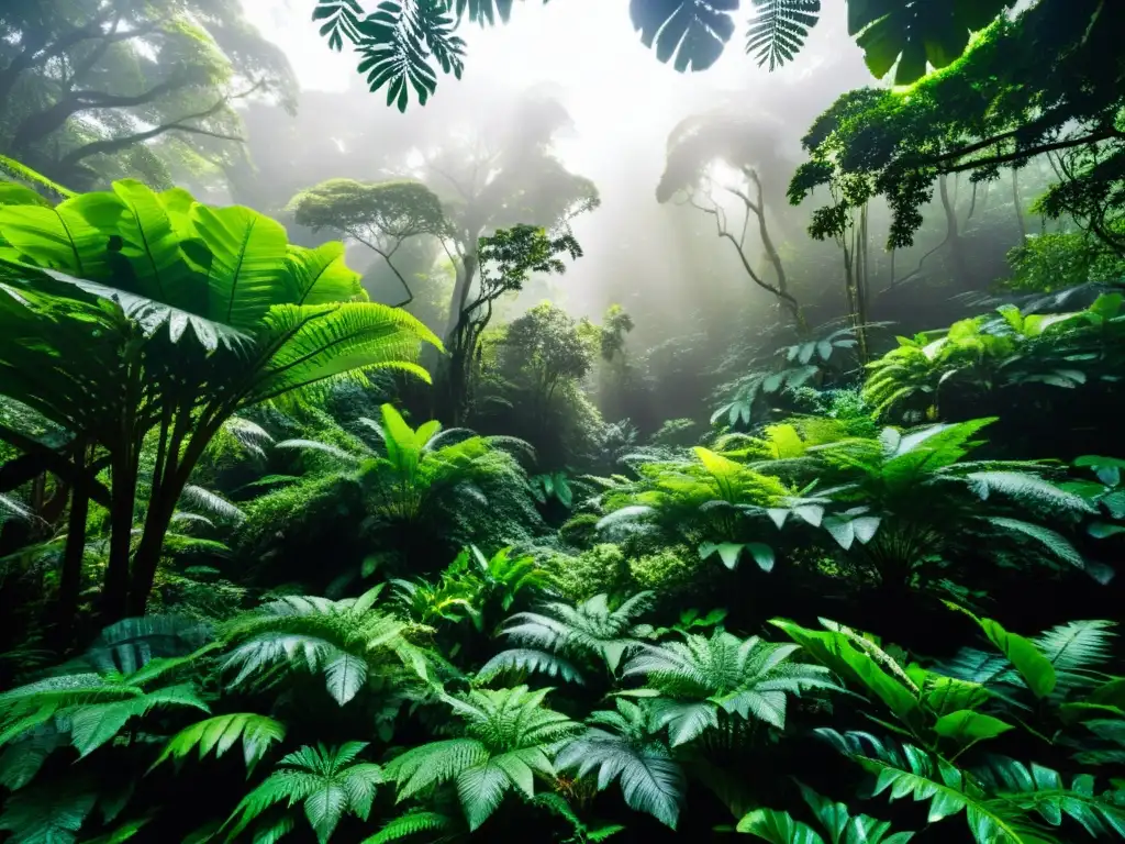 Un exuberante bosque tropical con árboles imponentes y una variada vida vegetal, en una adaptación de bosques tropicales a variaciones climáticas