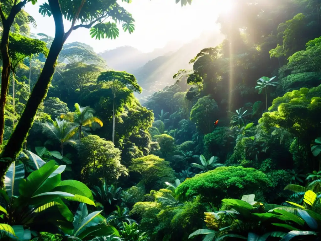 Un exuberante bosque tropical con diversa vida silvestre y un impacto crucial en el cambio climático