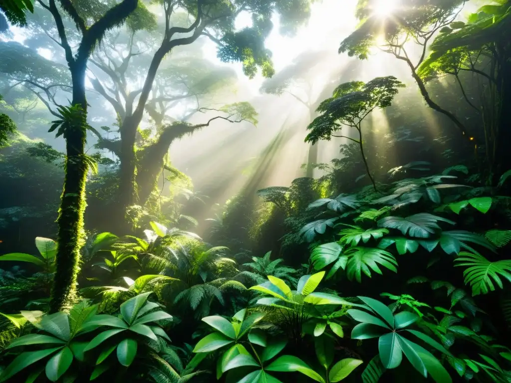 Un exuberante bosque tropical con diversa vida vegetal