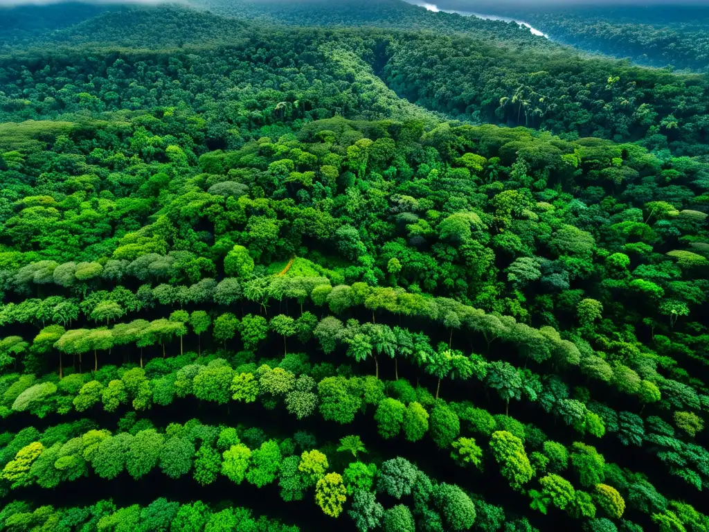 Un exuberante bosque tropical con diversidad de árboles y vida silvestre, invitando a explorar