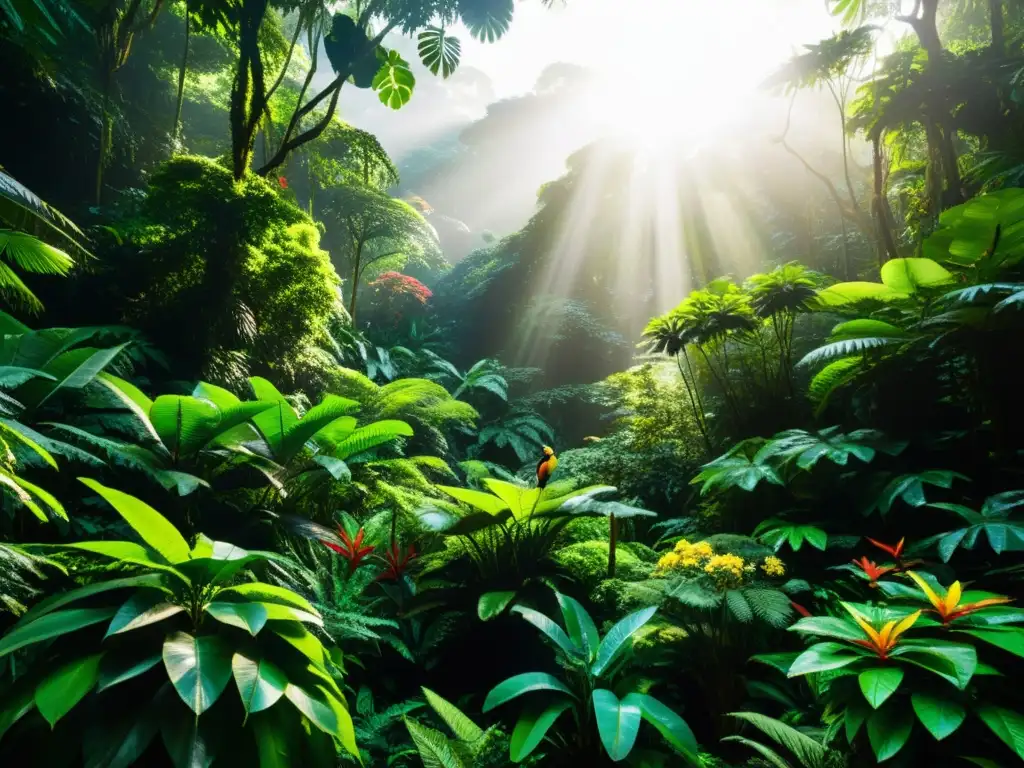 Un exuberante bosque tropical con diversidad de vida silvestre y potencial para medicamentos descubiertos en ecosistemas exóticos