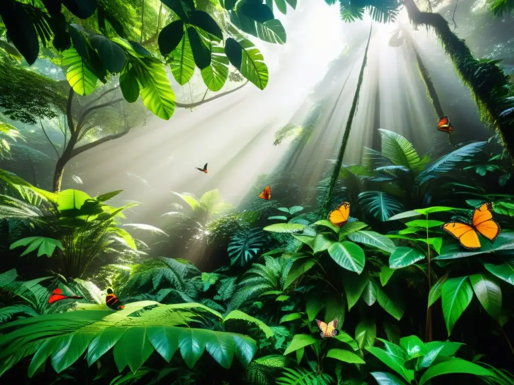 Un exuberante bosque tropical con una diversidad vibrante de vida vegetal