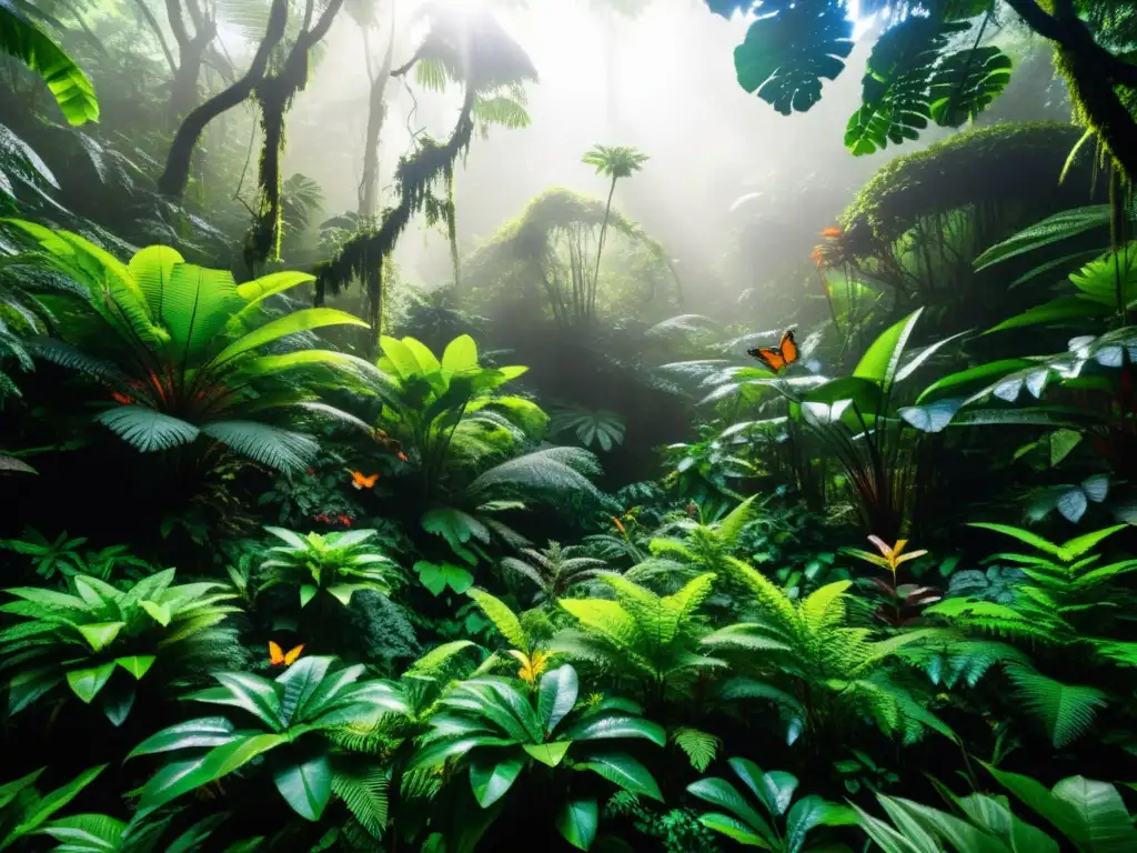 Un exuberante bosque tropical con una diversidad vibrante de vida