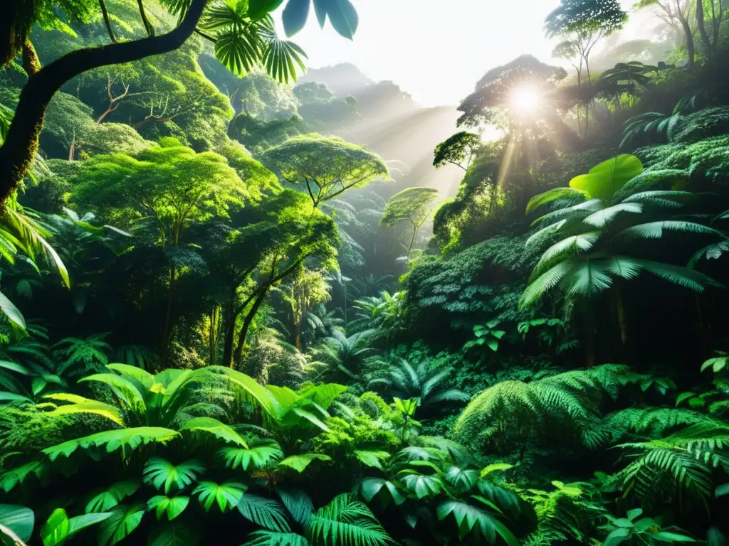 Un exuberante bosque tropical con biodiversidad impactada por la agricultura itinerante