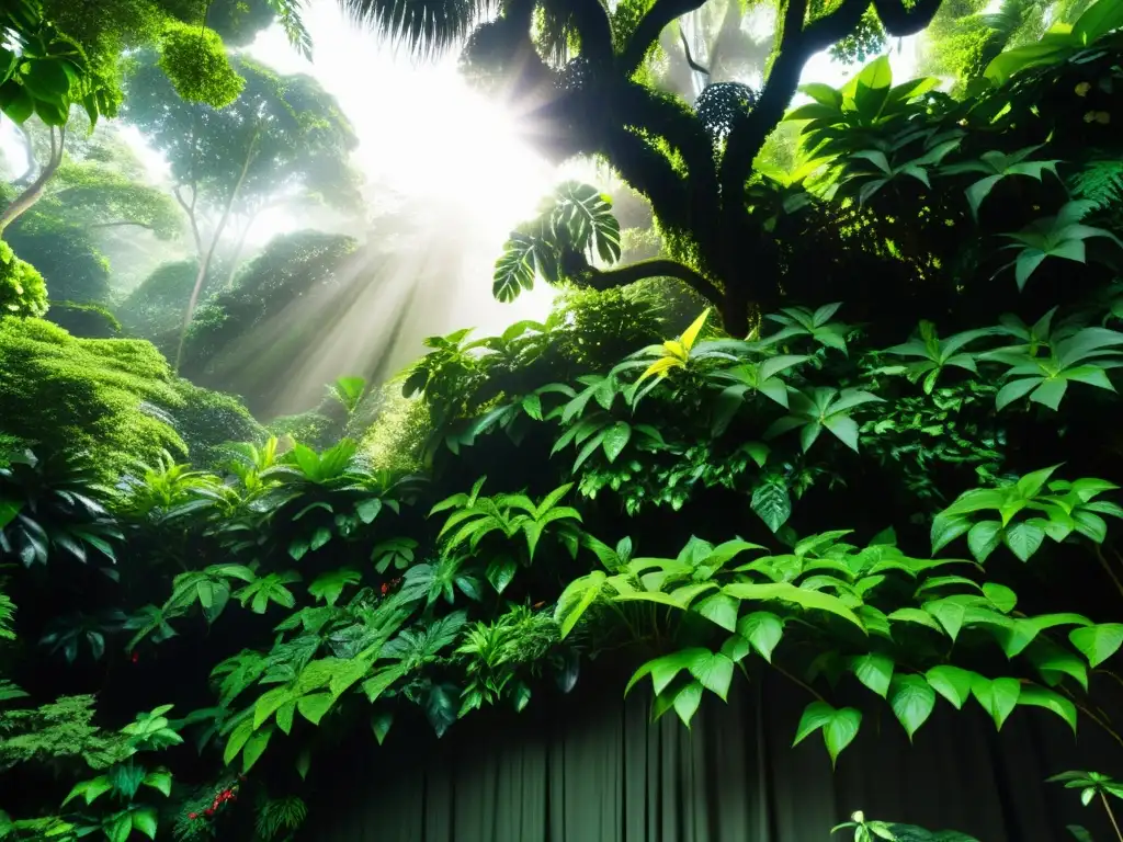 Exuberante bosque tropical con plantas trepadoras adaptadas a la competencia por la luz