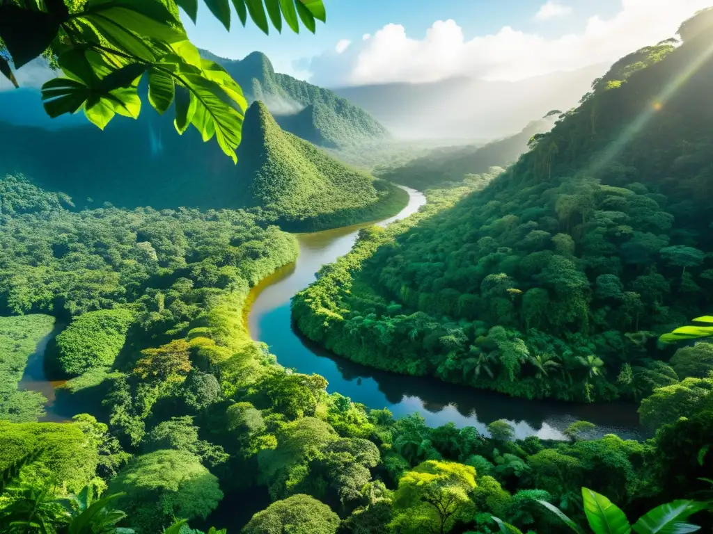 Un exuberante y diverso ecosistema de selva tropical con un río claro y sin contaminación