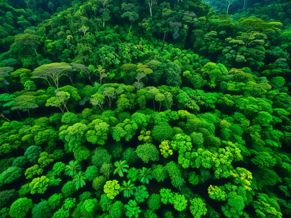 Exuberante dosel del bosque lluvioso de Borneo, con luz solar entre la frondosa vegetación