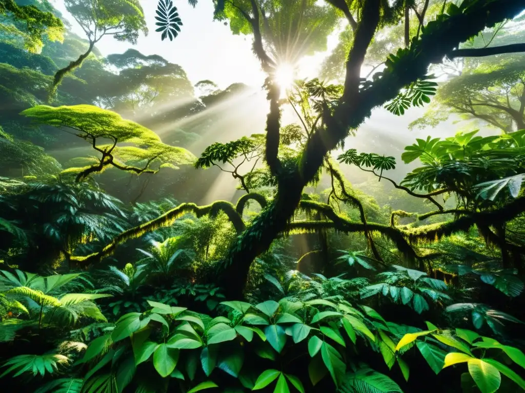 Exuberante dosel de selva lluviosa con vida silvestre