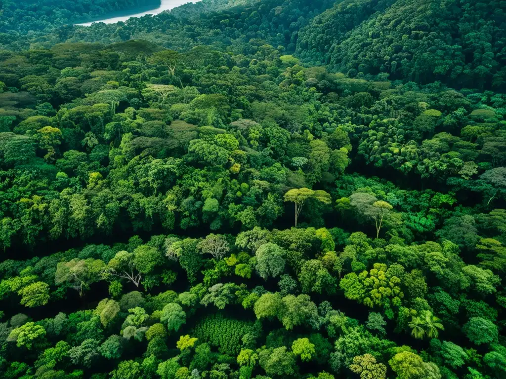 Un exuberante dosel de selva lluviosa con diversa vida silvestre