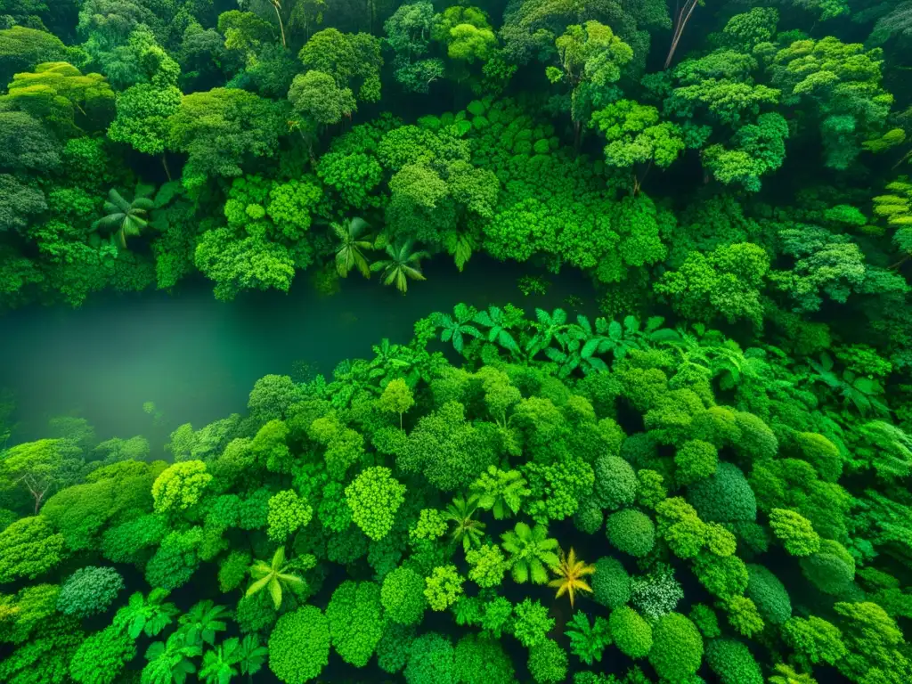 Un exuberante dosel de selva tropical, con luz solar filtrándose a través de las hojas verdes, creando hermosos patrones en el suelo