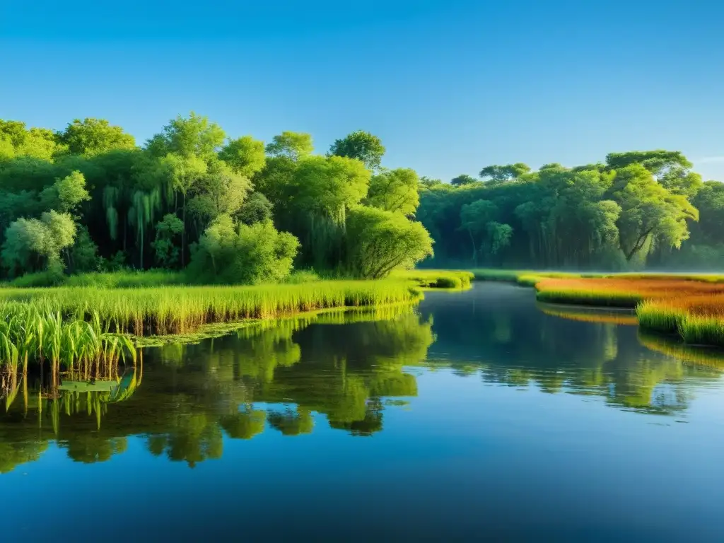 Un exuberante ecosistema acuático con diversa flora y fauna