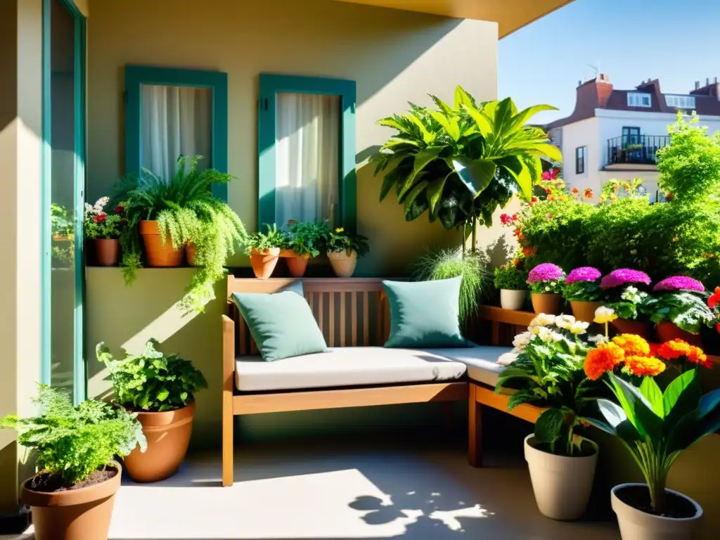 Un exuberante jardín de balcón, un oasis vibrante en espacios pequeños con jardinería en balcones pequeños