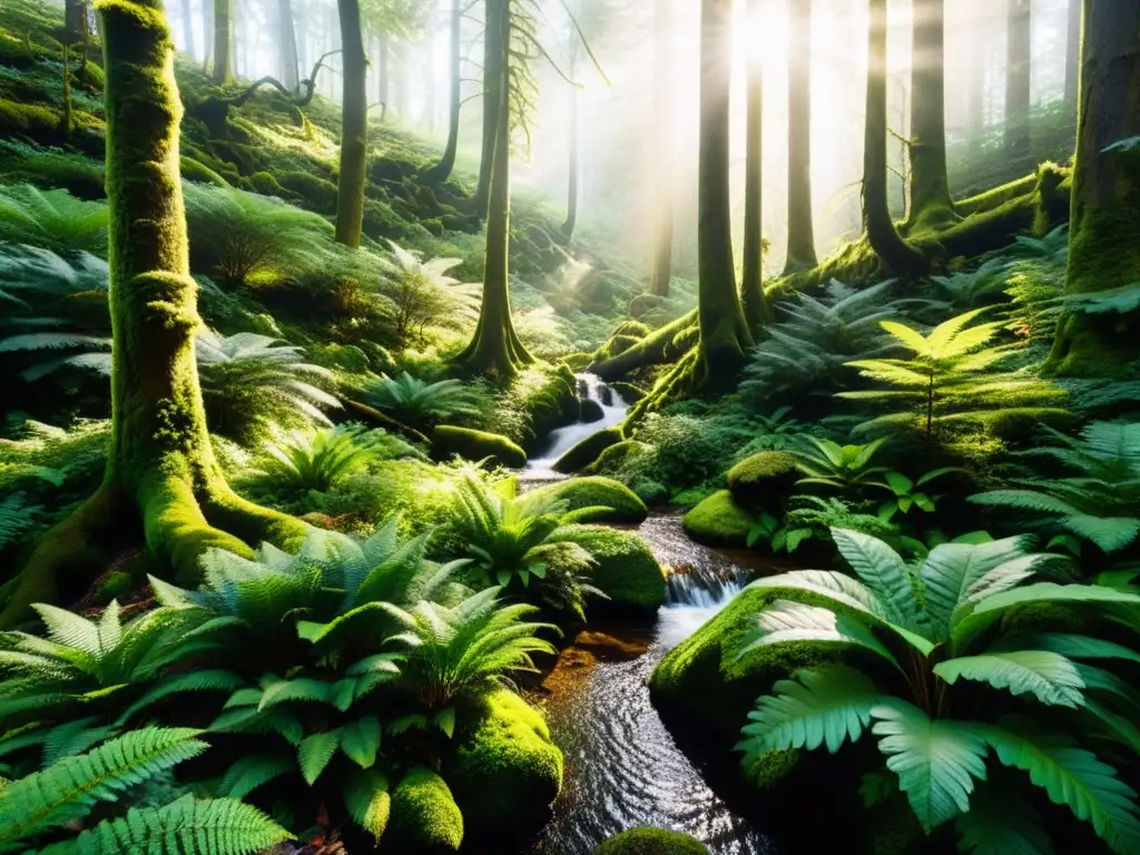 Un exuberante paisaje forestal donde la luz del sol ilumina la diversa vida vegetal y animal, casos de éxito restauración hábitats