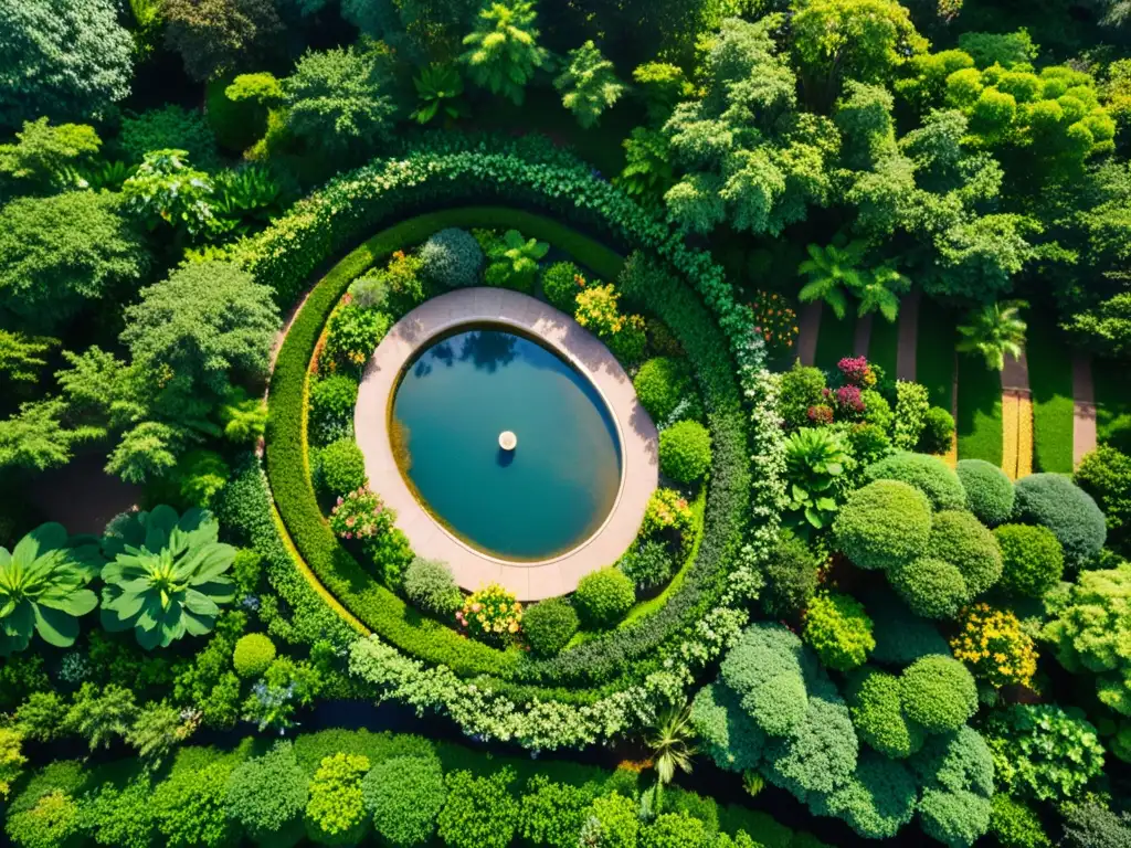 Jardín botánico exuberante con paisajes armoniosos y diversa flora