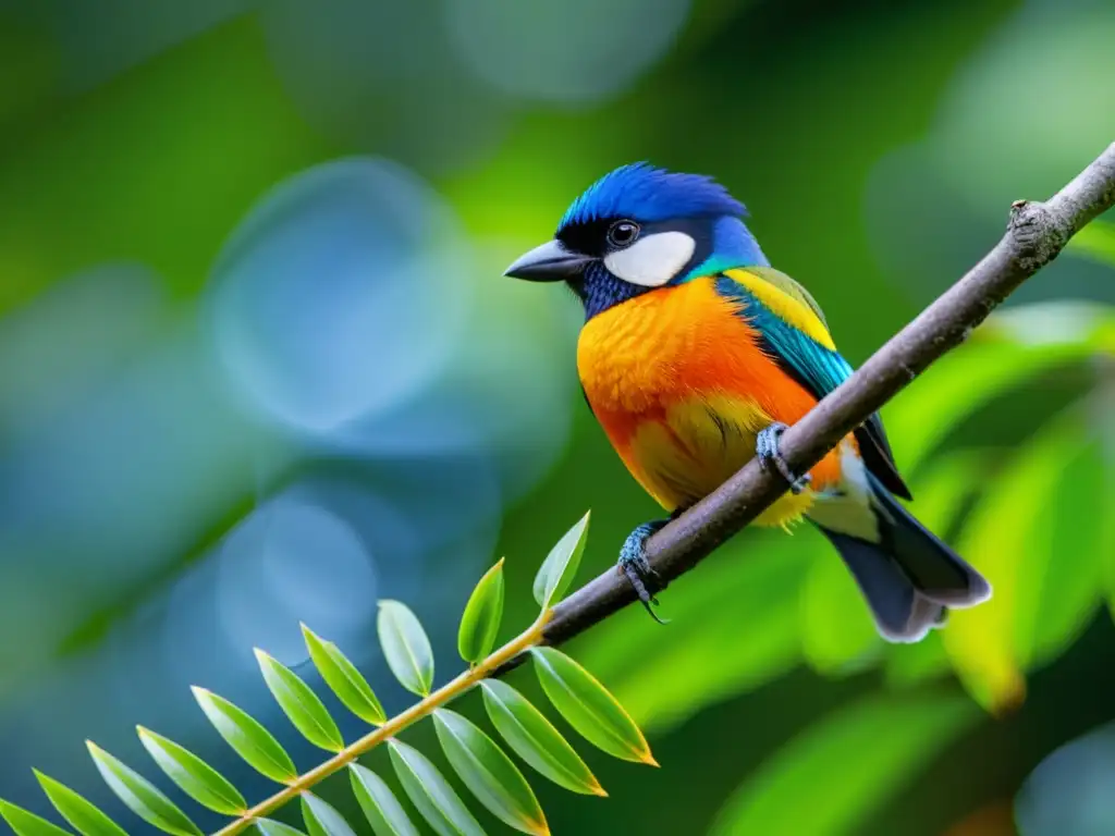 Un exuberante pájaro tropical en un denso bosque lluvioso