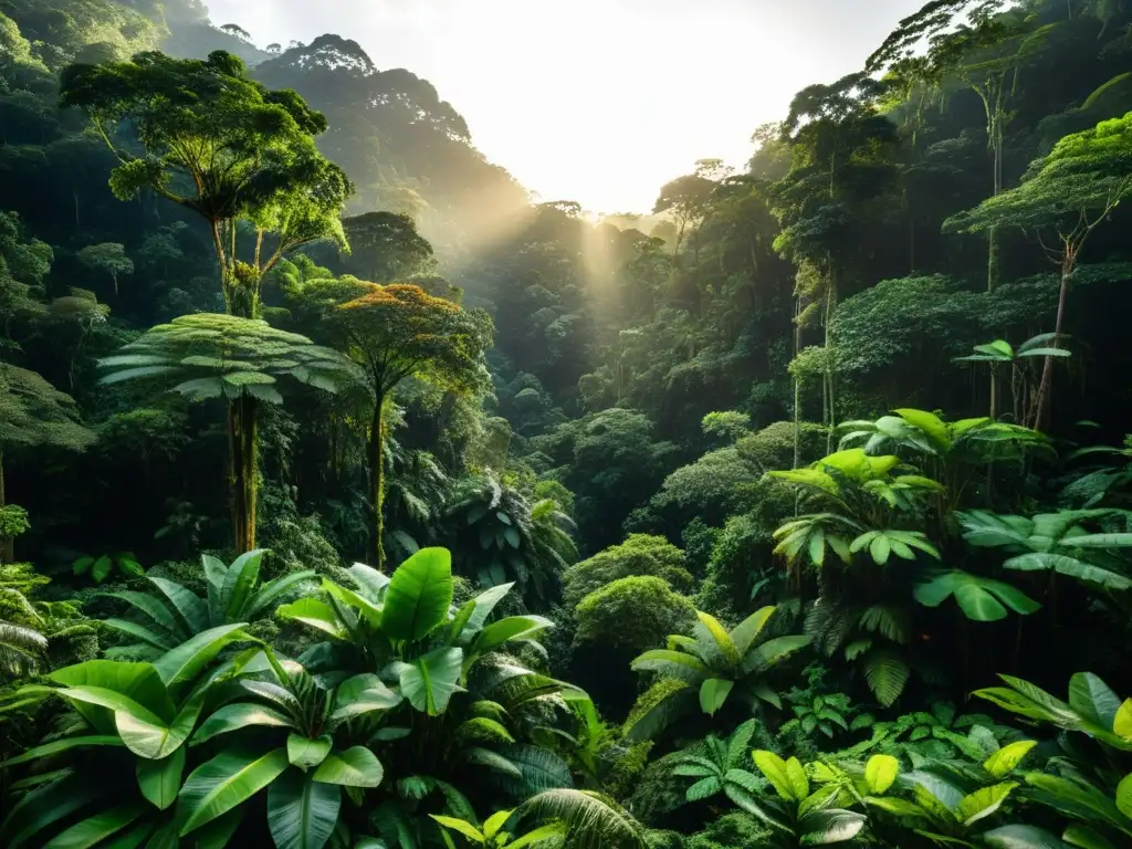 Una exuberante sección de la selva amazónica, con su biodiversidad y árboles imponentes