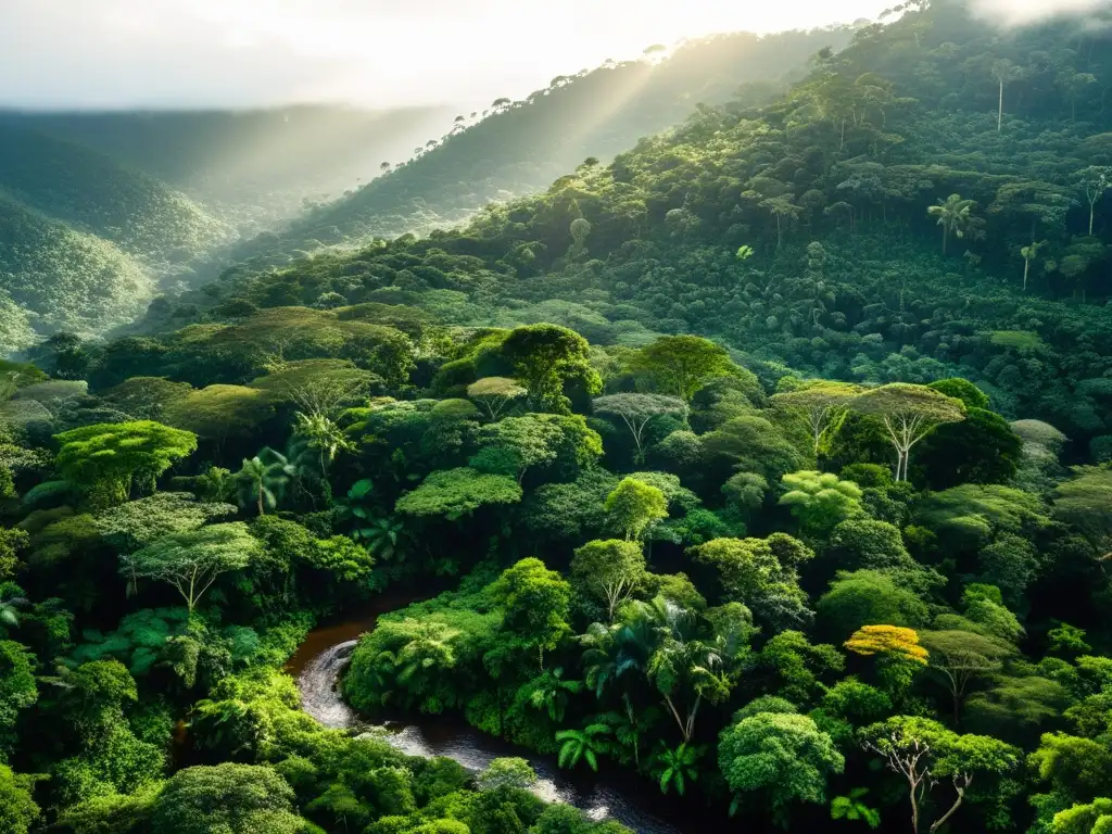 Amazonía: Esplendor verde y vida silvestre Una exuberante sección de la selva amazónica, con flora vibrante, árboles imponentes y vida silvestre