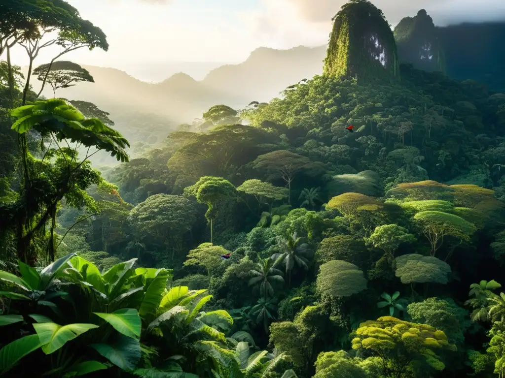 Esplendor amazónico: biodiversidad en alta resolución Una exuberante sección de la selva amazónica con árboles imponentes, vida vegetal diversa y colores terrosos