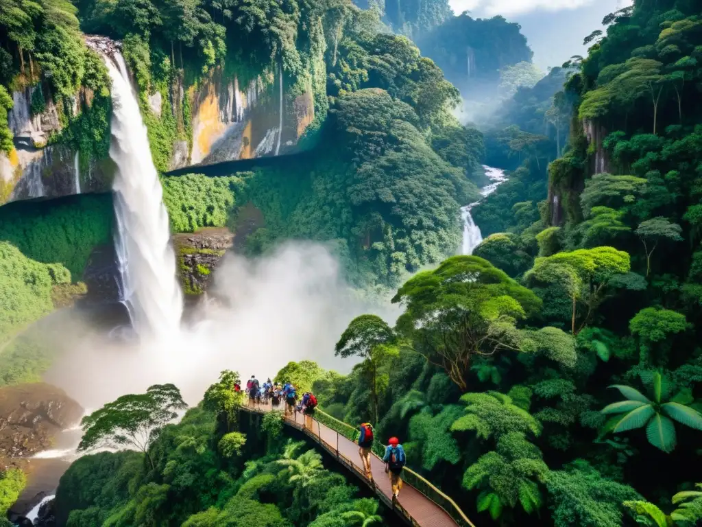 Excursión por la exuberante selva de Borneo, con encuentros cercanos con la naturaleza en un entorno de ensueño y una majestuosa cascada al fondo