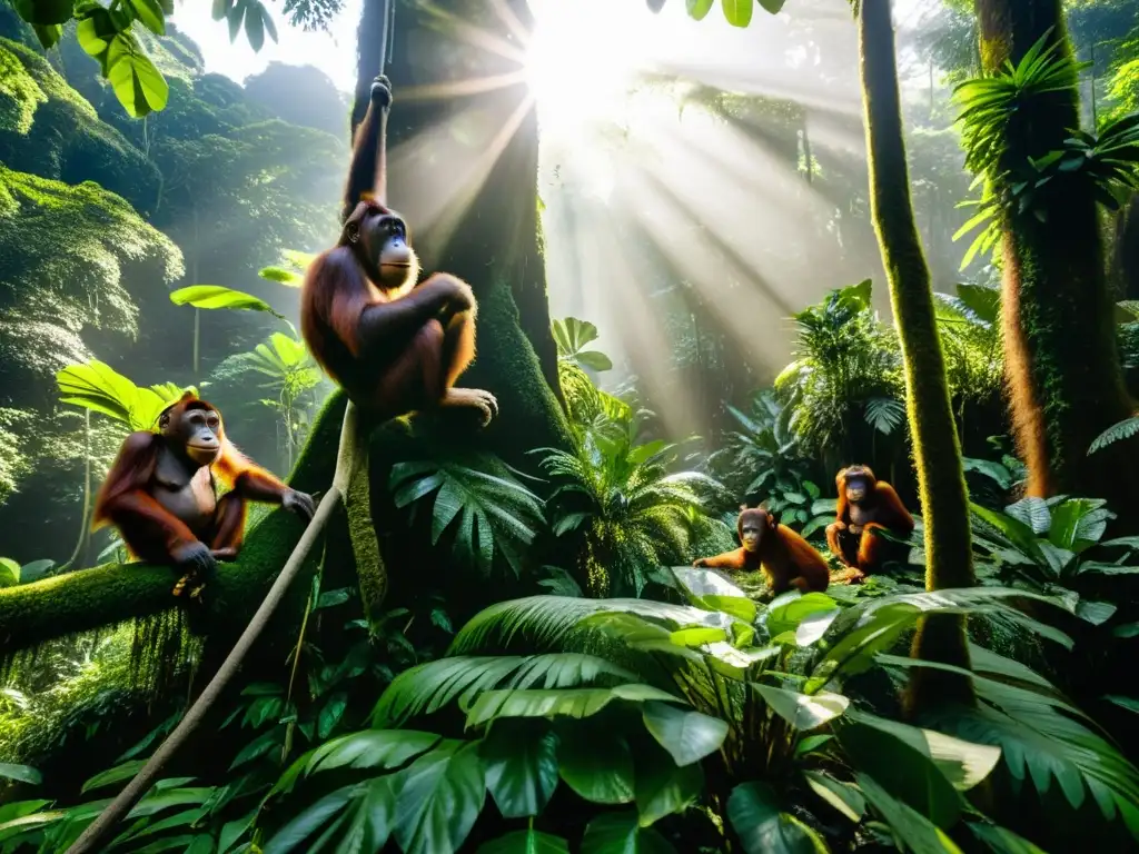 Una exuberante selva lluviosa en Borneo, con árboles imponentes y una diversa variedad de plantas