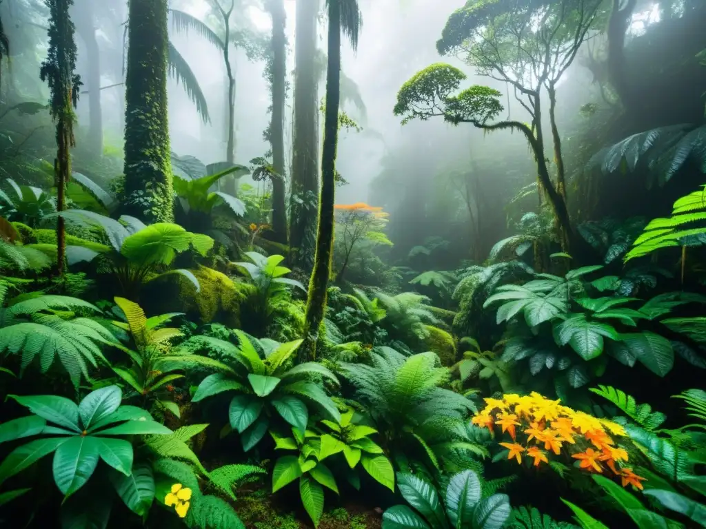 Exuberante selva tropical con diversa vida vegetal y animal