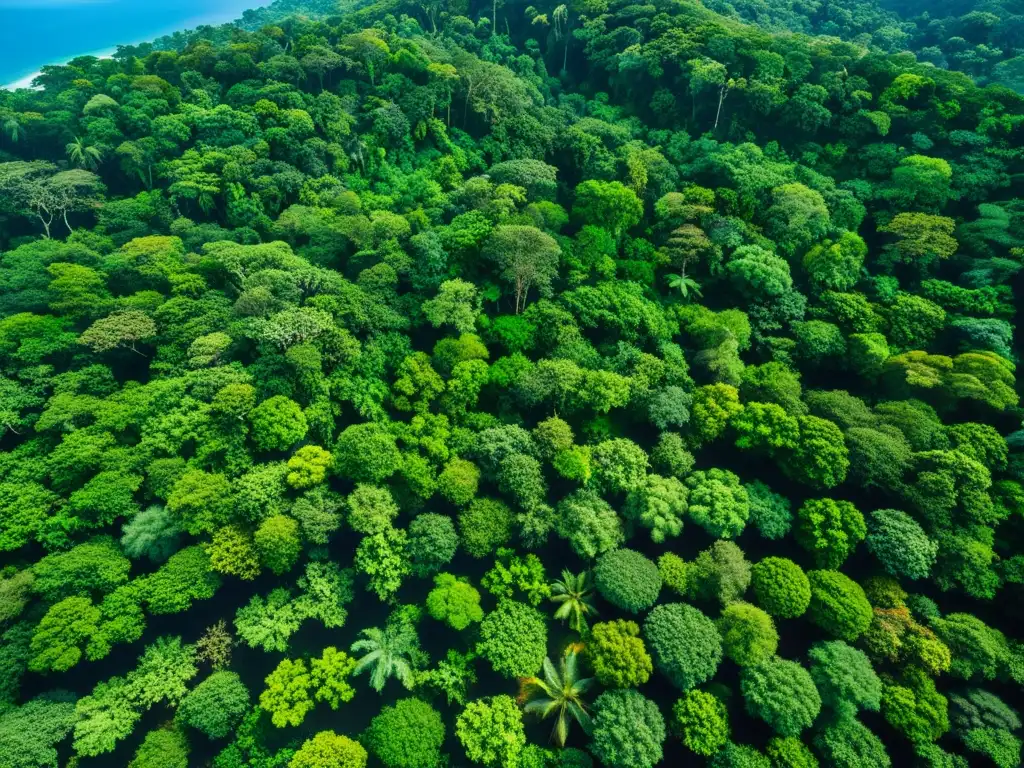 Una exuberante selva tropical con un dosel verde vibrante bajo un cielo azul claro