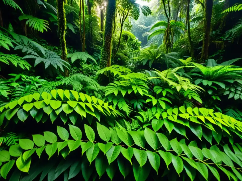 Una exuberante selva tropical, con follaje vibrante y diversidad de vida