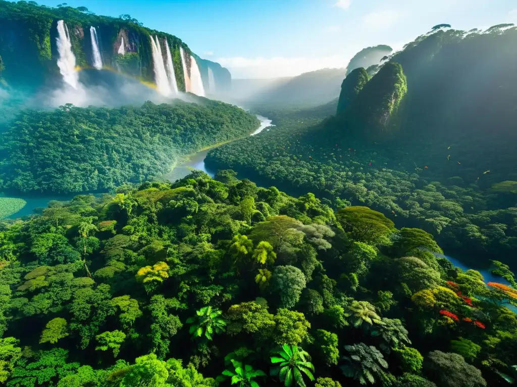 Un exuberante tramo del Amazonas, con aves tropicales y exuberante follaje