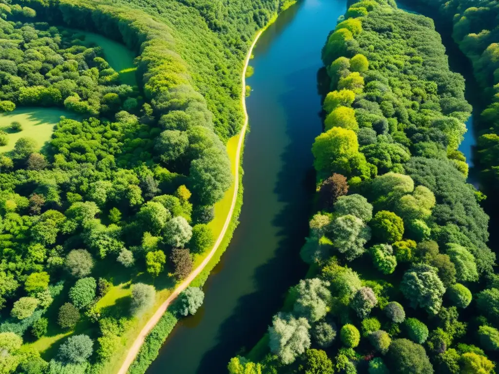 Una exuberante y verde paisaje con un río serpenteante, resultado de técnicas restauración ecológica prometedoras