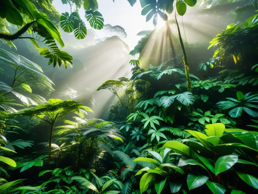 Un exuberante y vibrante bosque tropical con una biodiversidad sorprendente, resaltando la importancia de las conferencias TED medio ambiente impacto