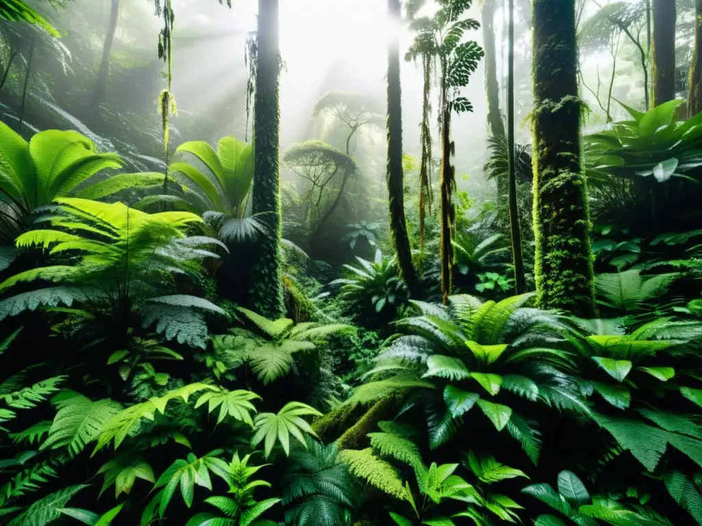 Un exuberante y vibrante bosque tropical, con una densa vegetación y vida silvestre