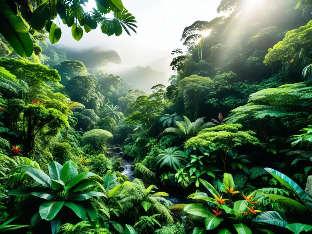 Un exuberante y vibrante bosque tropical, vital para la importancia de los ecosistemas diversos en la nutrición humana