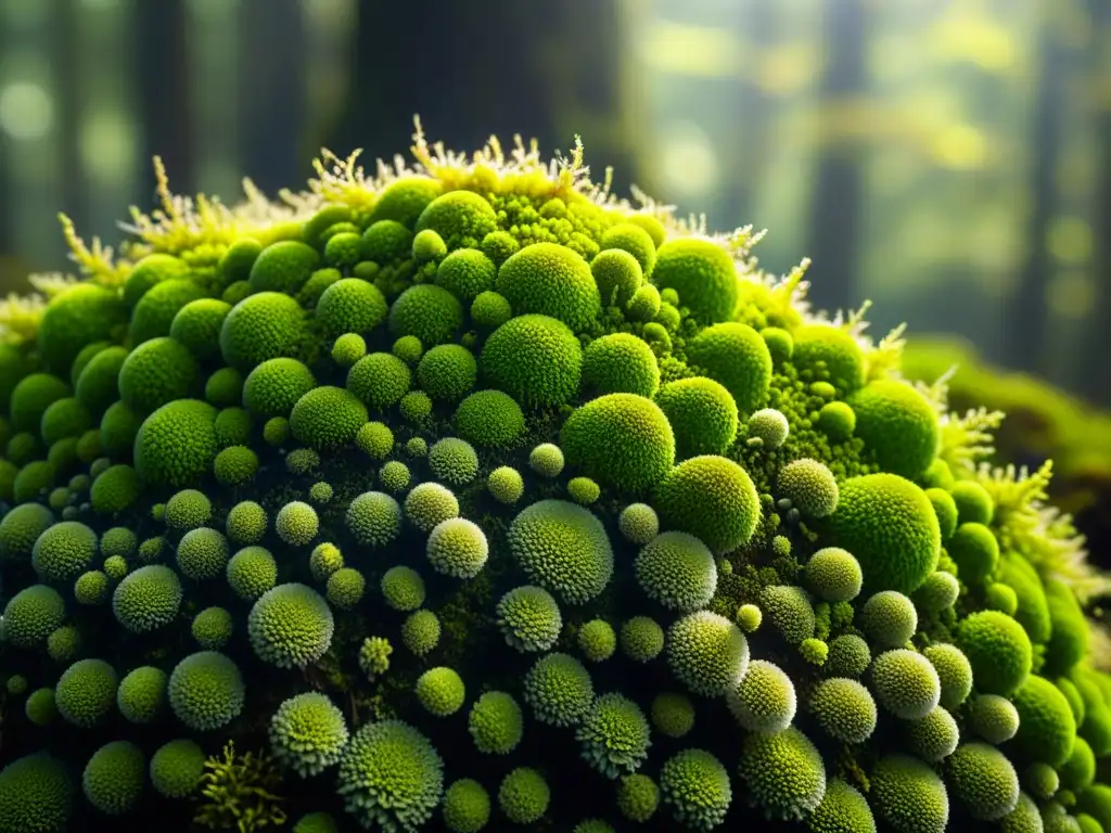 Una fascinante fotografía de microecosistemas naturales rebosantes de vida, capturando la belleza y complejidad de la naturaleza