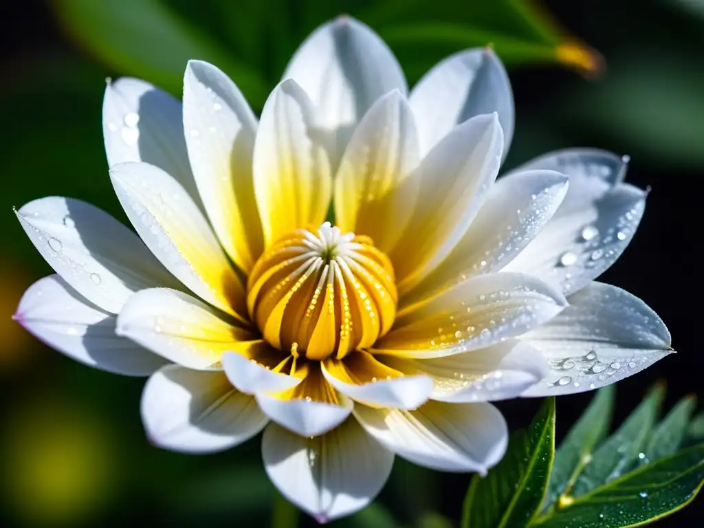 Una flor delicada cubierta de rocío, iluminada por la suave luz matutina