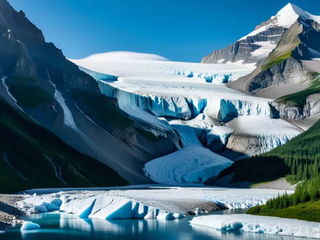 Glaciar majestuoso en la montaña, con impactantes formaciones de hielo azul