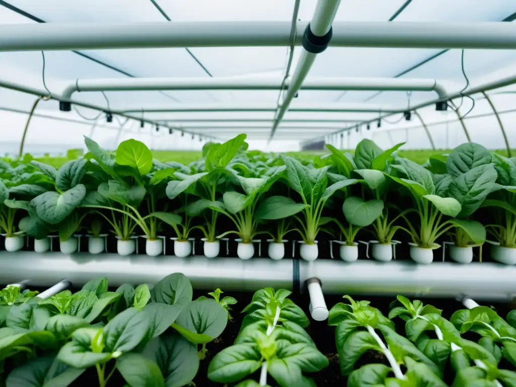 Granja hidropónica próspera con verduras y frutas vibrantes, crecimiento bajo técnicas de cultivo sostenible