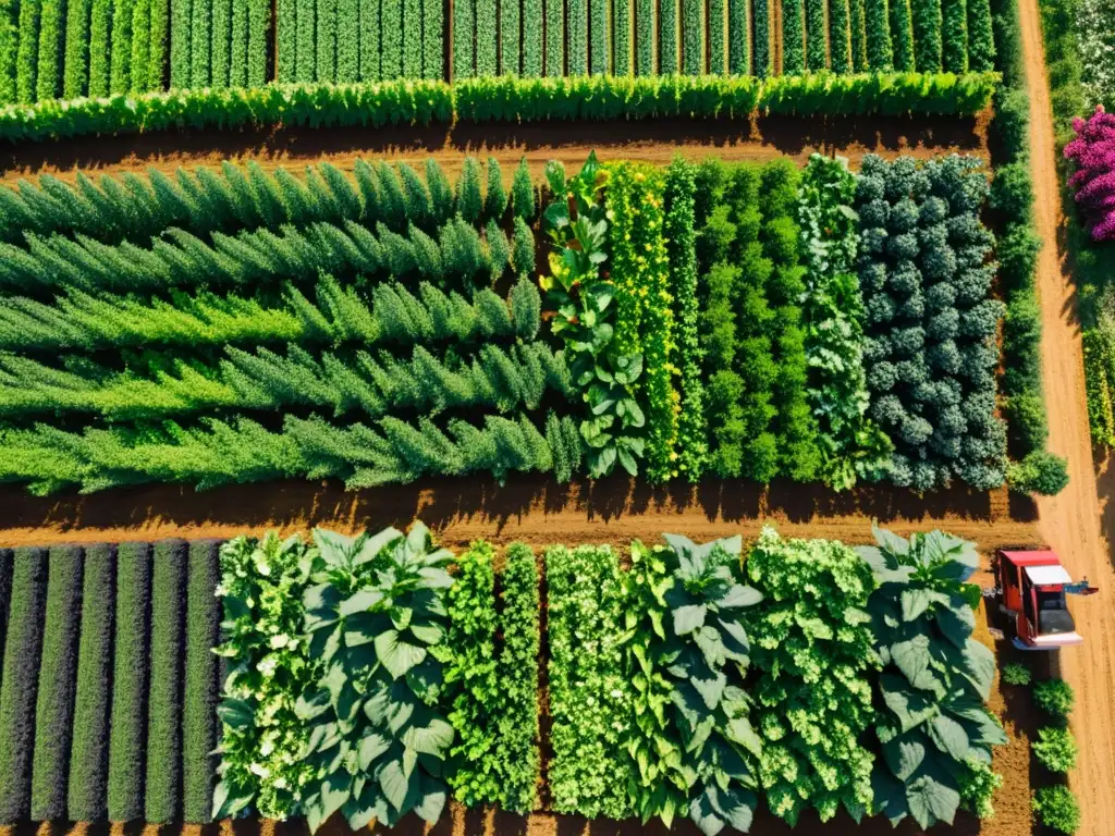 Una granja orgánica exuberante muestra el impacto positivo de la agricultura ecológica vs convencional