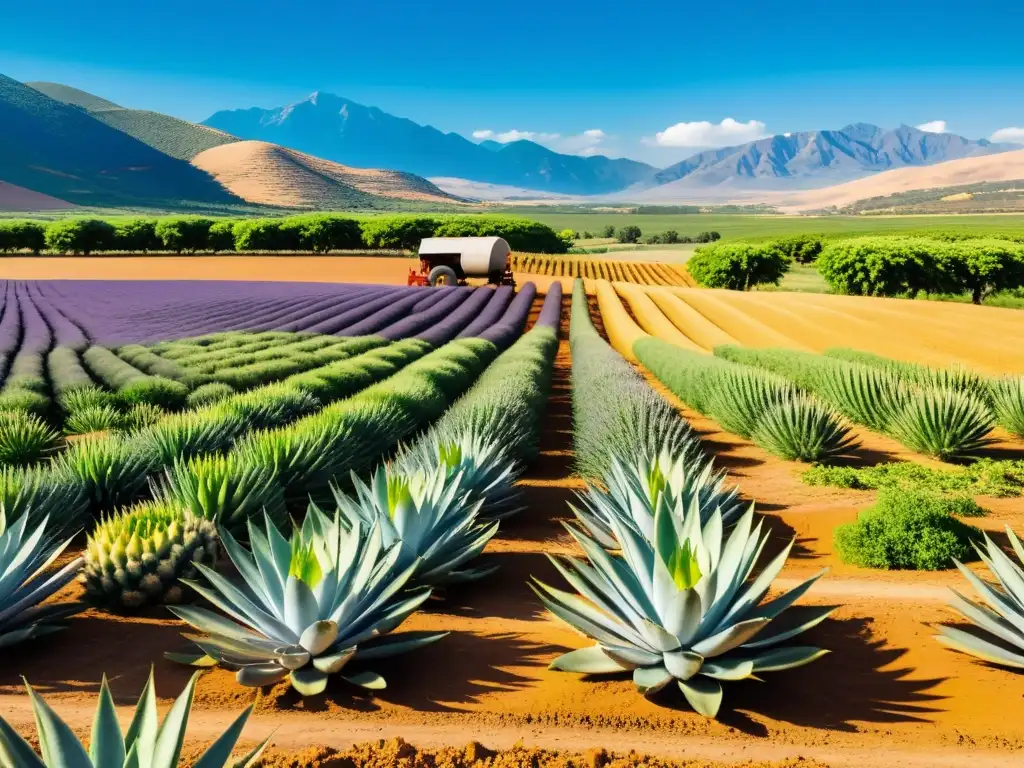 Una granja orgánica exuberante y vibrante, con aloe vera, argán y lavanda bañados por la luz dorada