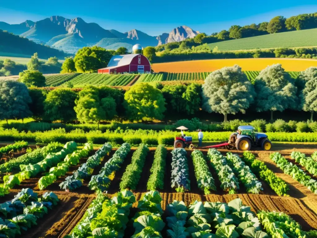 Grupo de agricultores cuidando una granja orgánica, reducir desperdicio alimentario prácticas orgánicas