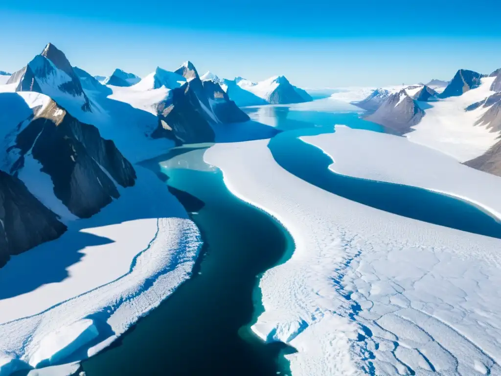 Un grupo de aventureros en una expedición sostenible a Groenlandia ártica, con majestuosos glaciares y montañas nevadas en el fondo