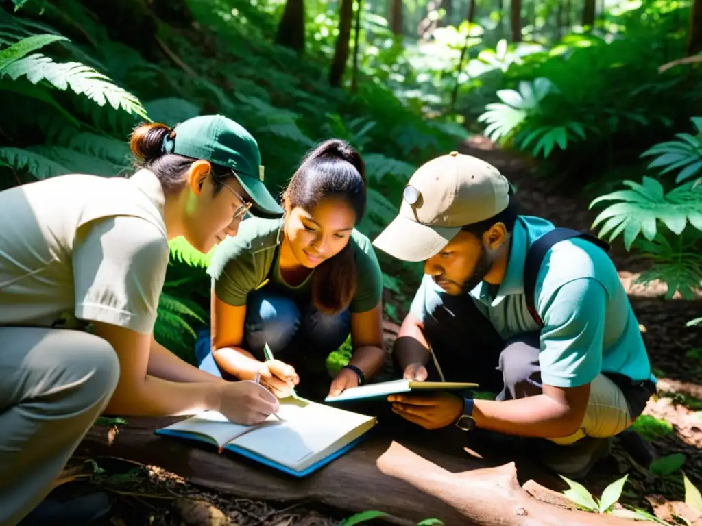 Grupo de científicos ciudadanos examina biodiversidad en un bosque